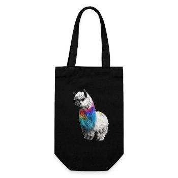 Alpaka Lama Realistisch Regenbogen - Geschenkbeutel für Flaschen - Schwarz - Vorne