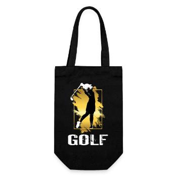 Golf Golfen Golferin Spielerin Sport Hobby Gold - Geschenkbeutel für Flaschen - Schwarz - Vorne