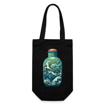 Ozean Flasche Zeichnung - Geschenkbeutel für Flaschen - Schwarz - Vorne