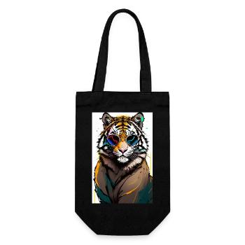 Inkpunk Tiger mit Sonnenbrille 1 - Geschenkbeutel für Flaschen - Schwarz - Vorne
