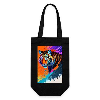 Buntes Kunst Potrait Tiger 1 - Geschenkbeutel für Flaschen - Schwarz - Vorne
