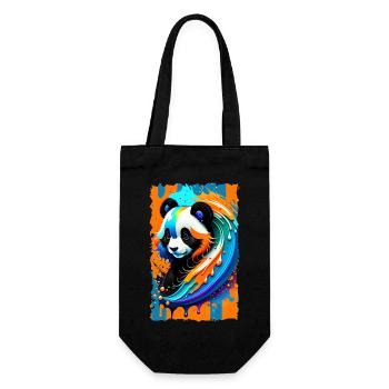 Buntes Kunst Potrait Panda 1.2 - Geschenkbeutel für Flaschen - Schwarz - Vorne