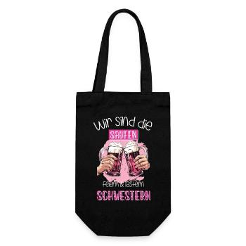 Wir sind die saufen, feiern & lästern Schwestern - Geschenkbeutel für Flaschen - Schwarz - Vorne