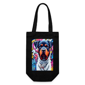 Chien rottweiler en manteau de fourrure devant les graffitis |Pop Art - Sac à bouteille - noir - Devant
