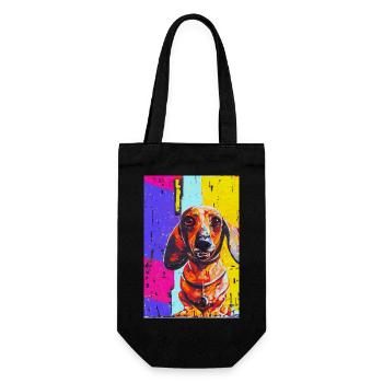 Modern Pop Art Print | Dachshund with Graffiti Colorful - Gift Bag for Bottles - black - Front