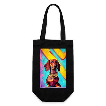 Modern Pop Art Print | Dachshund with Graffiti Colorful - Gift Bag for Bottles - black - Front