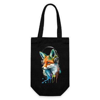 Renard écoutant de la musique avec des écouteurs - Sac à bouteille - noir - Devant