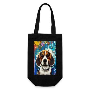 Modernes Pop-Art Print | bunt | Beagle Hund - Geschenkbeutel für Flaschen - Schwarz - Vorne