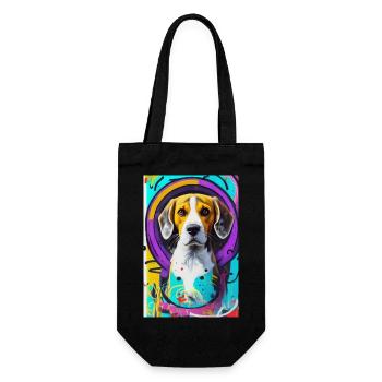 Modernes Pop-Art Print | bunt | Beagle Hund - Geschenkbeutel für Flaschen - Schwarz - Vorne