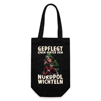 Weihnachten Wichtel Elf Wichteln Santa Bier Saufe - Geschenkbeutel für Flaschen - Schwarz - Vorne