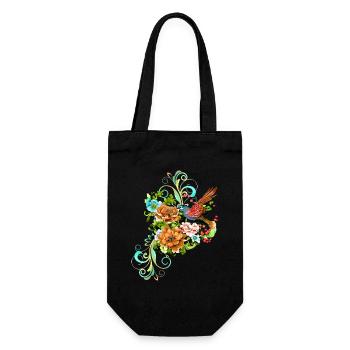 Wunderschöne elegante Blumen mit Vogel. - Geschenkbeutel für Flaschen - Schwarz - Vorne