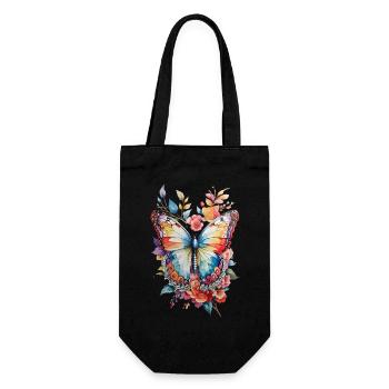 Buntes Schmetterlings-Blumendesign - Geschenkbeutel für Flaschen - Schwarz - Vorne
