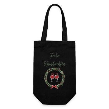 Frohe Weinhachten Rotwein Trinken Ugly Christmas - Geschenkbeutel für Flaschen - Schwarz - Vorne