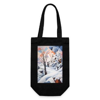 Verschneite Landschaft im geometrischen Stil - Geschenkbeutel für Flaschen - Schwarz - Vorne