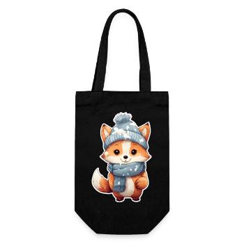 Fuchs mit Mütze und Schal - Geschenkbeutel für Flaschen - Schwarz - Vorne