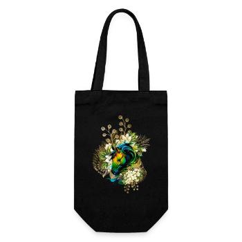 Wunderschönes buntes Pferd mit Blumen, - Geschenkbeutel für Flaschen - Schwarz - Vorne
