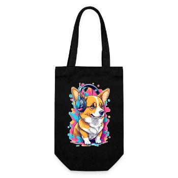 Corgi écoute de la musique - Sac à bouteille - noir - Devant