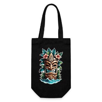 Tiki Beach - Polynesien Statue - Geschenkbeutel für Flaschen - Schwarz - Vorne