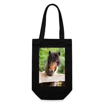 lustiges Pony Pepper Schecke vom Regenbogenhof - Geschenkbeutel für Flaschen - Schwarz - Vorne