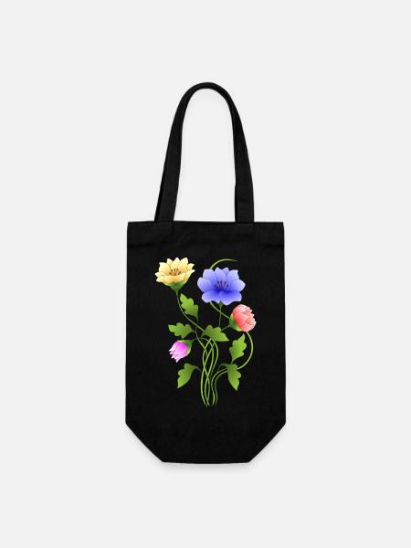 Blumen - Geschenkbeutel für Flaschen - Schwarz