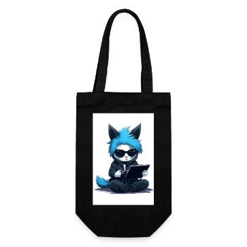 Chat gamer aux cheveux bleus, sweat-shirt et lunettes de soleil. - Sac à bouteille - noir - Devant
