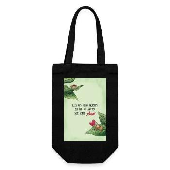 Inspirierender Spruch für Mut mit süßen Spinnen - Geschenkbeutel für Flaschen - Schwarz - Vorne