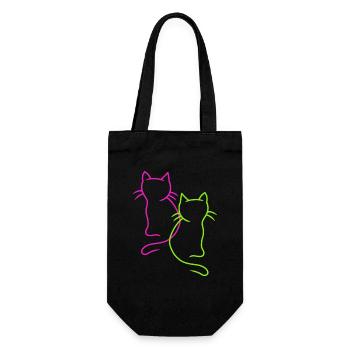 Katze Katzen Retro 80 Vintage 90er - Geschenkbeutel für Flaschen - Schwarz - Vorne