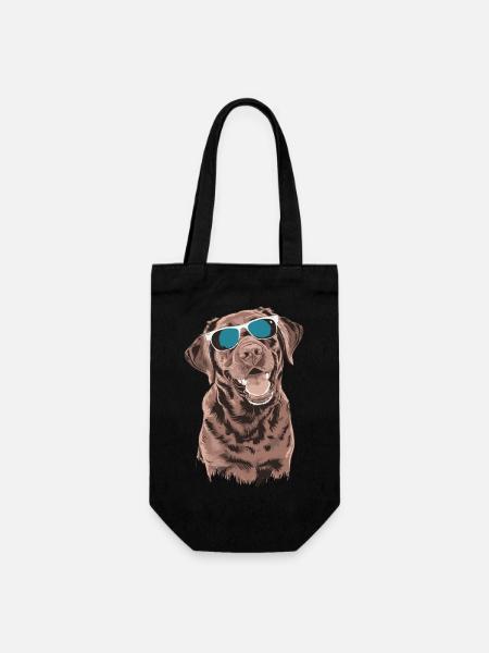 Brauner Labrador mit Sonnenbrille - Geschenkbeutel für Flaschen - Schwarz
