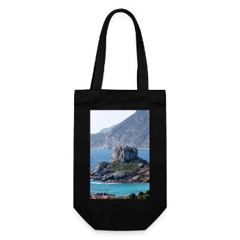 Landschaftsansicht der Insel Kastri in der Nähe der Stadt Kampos - Geschenkbeutel für Flaschen - Schwarz - Vorne
