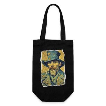 Vintage Sonnenblumenhut Porträtkunst - Geschenkbeutel für Flaschen - Schwarz - Vorne