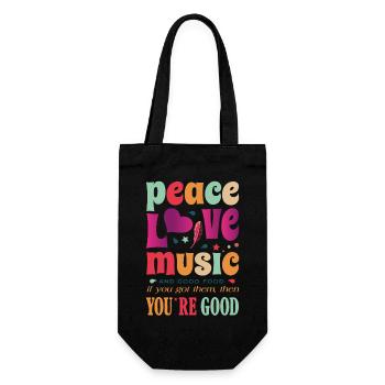 Hippie lustiger Reim Frieden, Liebe, Musik, Essen - Geschenkbeutel für Flaschen - Schwarz - Vorne
