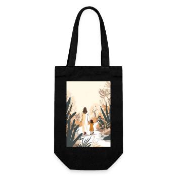 Jesus Christus Wandelt Mit Einem Mädchen, Komm - Geschenkbeutel für Flaschen - Schwarz - Vorne