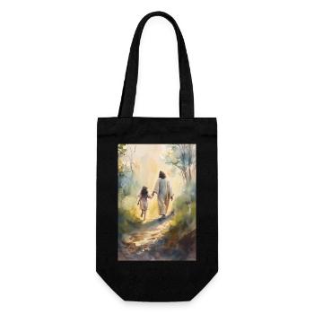 Jesus with a girl, communion gift, - Gift Bag for Bottles - black - Front