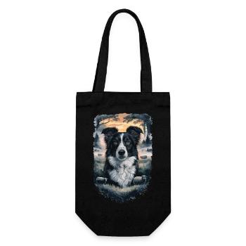 Schöner Border Collie Hund Design - Geschenkbeutel für Flaschen - Schwarz - Vorne