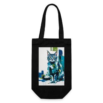 Chat abstrait en bleu vert / Numérique / Affiche #2 - Sac à bouteille - noir - Devant