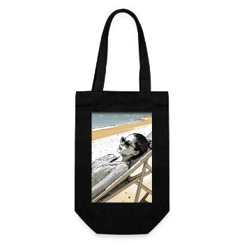 Femme allongée sur une chaise longue sur la plage - Sac à bouteille - noir - Devant