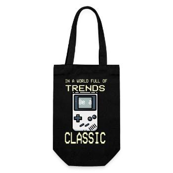 In einer Welt voller Trends sei ein Klassiker! - Geschenkbeutel für Flaschen - Schwarz - Vorne