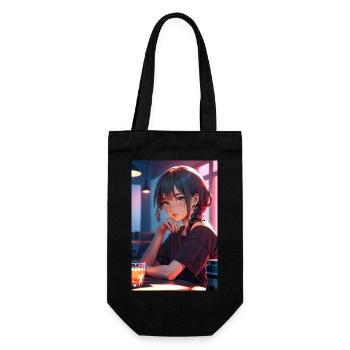 Anime Girl Design – Detailreiche Manga-Kunst - Geschenkbeutel für Flaschen - Schwarz - Vorne