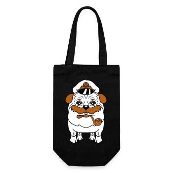 Alter Mops Hund Kapitän Lustig Süß Cartoon Comic - Geschenkbeutel für Flaschen - Schwarz - Vorne