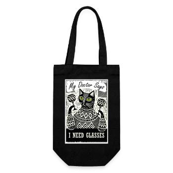 YANACAT Witziger Wein-Spruch. Katze mit Gläser - Geschenkbeutel für Flaschen - Schwarz - Vorne