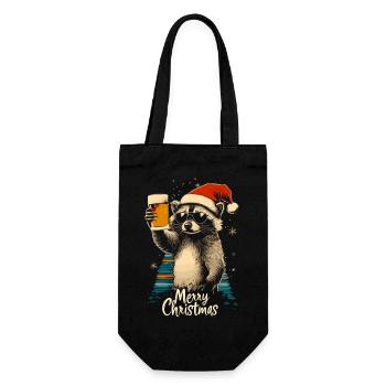 Weihnachten Bier Waschbär - Geschenkbeutel für Flaschen - Schwarz - Vorne