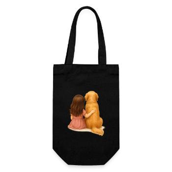 Kleines Mädchen mit Golden Retriever – Aquarell - Geschenkbeutel für Flaschen - Schwarz - Vorne