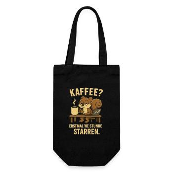 Kaffee? Erstmal ’ne Stunde starren Müdes Hörnchen - Geschenkbeutel für Flaschen - Schwarz - Vorne