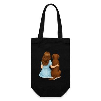 Femme brune avec labrador brun - Sac à bouteille - noir - Devant