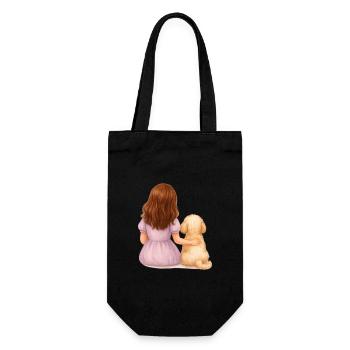 Little girl with dog - Gift Bag for Bottles - black - Front
