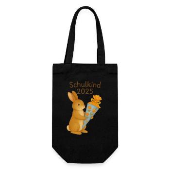 Schulkind 2025 - Hase mit Schultüte / Zuckertüte - Geschenkbeutel für Flaschen - Schwarz - Vorne