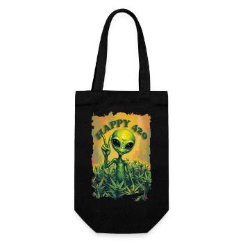 Cannabis HAPPY 420 with Paece Alien 1 - Gift Bag for Bottles - black - Front