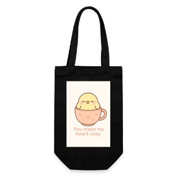 Kawaii Cute Bird in Teacup – Pastel Animal - Gift Bag for Bottles - black - Front