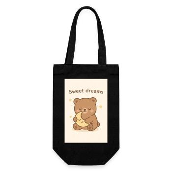 Kawaii Sleeping Bear Illustration – "Sweet Dreams" - Gift Bag for Bottles - black - Front