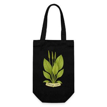 Breitwegerich – Plantago major | Kraft der Bodenkr - Geschenkbeutel für Flaschen - Schwarz - Vorne